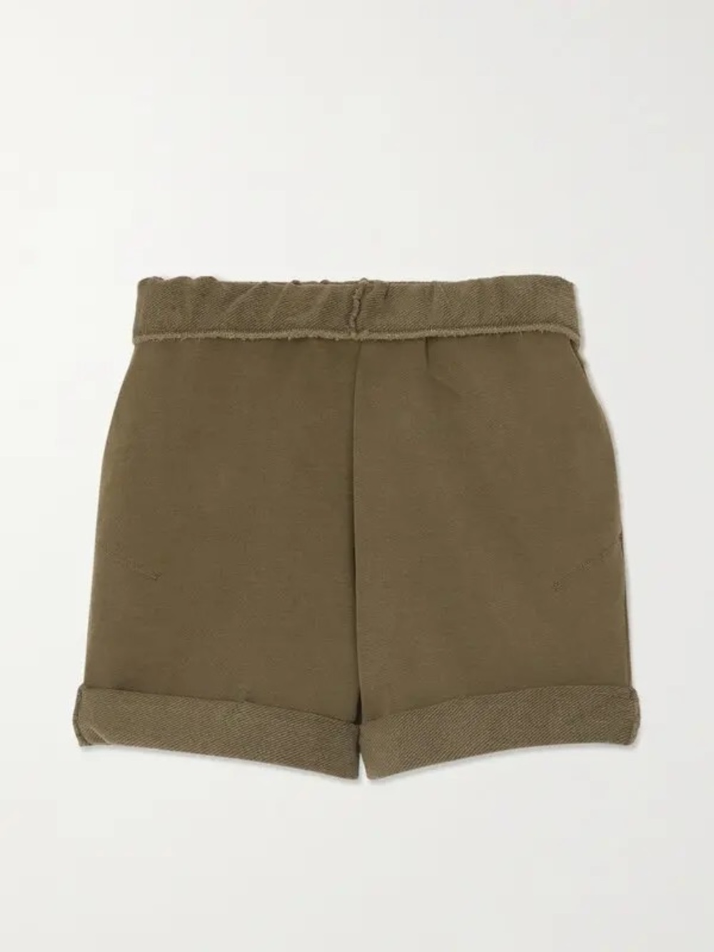 Frame Organic Cotton-Terry Shorts Green Rolled Hem Mid Rise